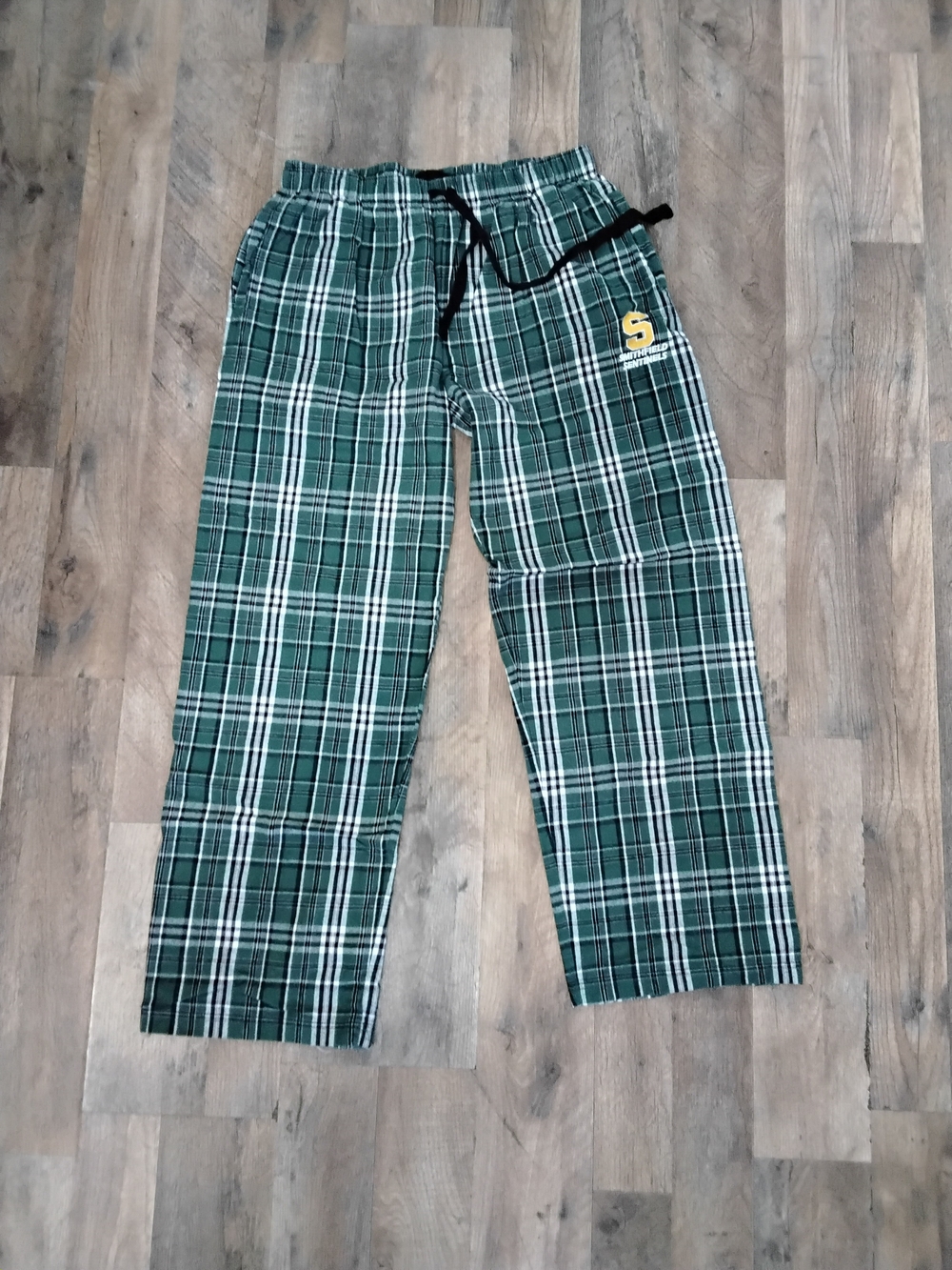 Green Plaid Men's Jogger Pants with Yellow Logo Accent